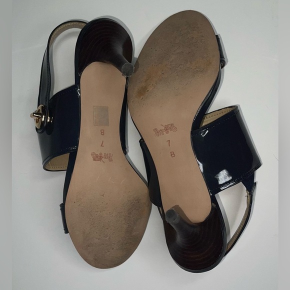 Coach Marla Patent Leather Open Toe Turnlock Slingback Heels Navy Size 7 - Picture 4 of 4